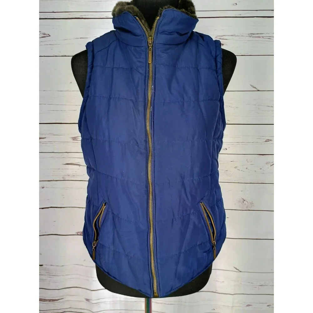 Copper Key Navy Blue‎ Fur Collar Girl's Size Large Style CJ5089FXW1 Puffer Vest